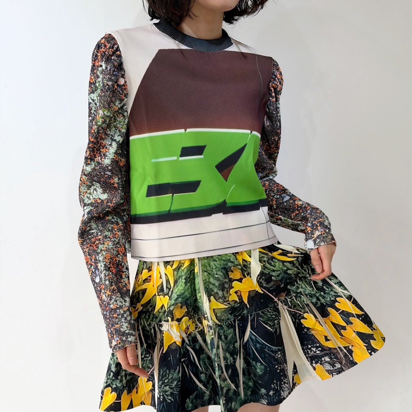 PRINT RIB PUFF SLEEVE CUTSEW / RUST /プリントリブパフスリーブカットソー