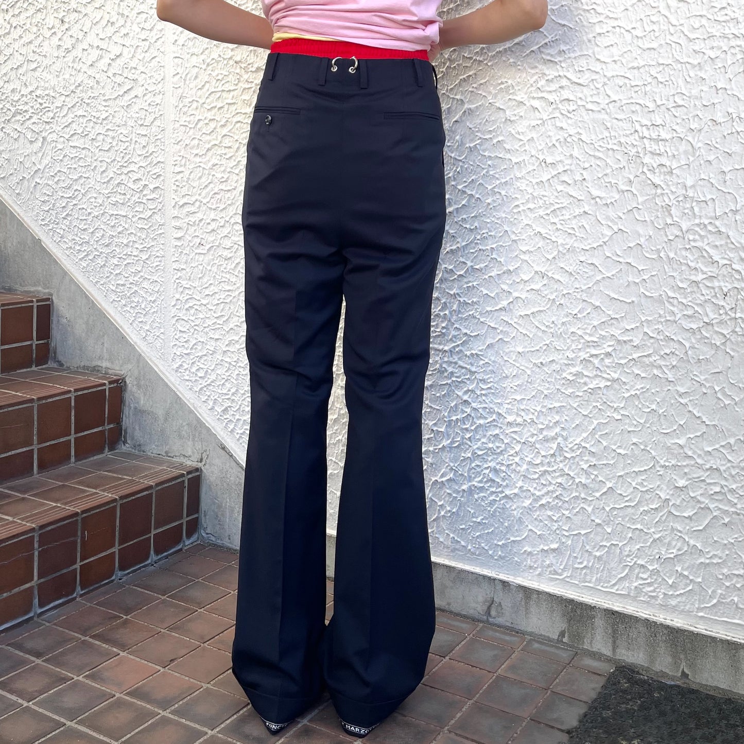 FLARE LAYERED SLACKS LUXE / NAVY / 3WAYジャージドッキングスラックス