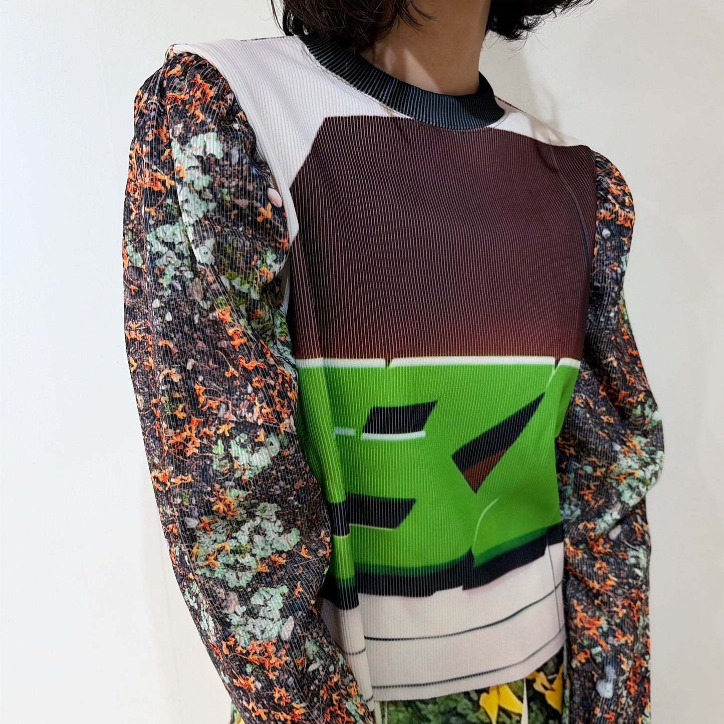 PRINT RIB PUFF SLEEVE CUTSEW / RUST /プリントリブパフスリーブカットソー