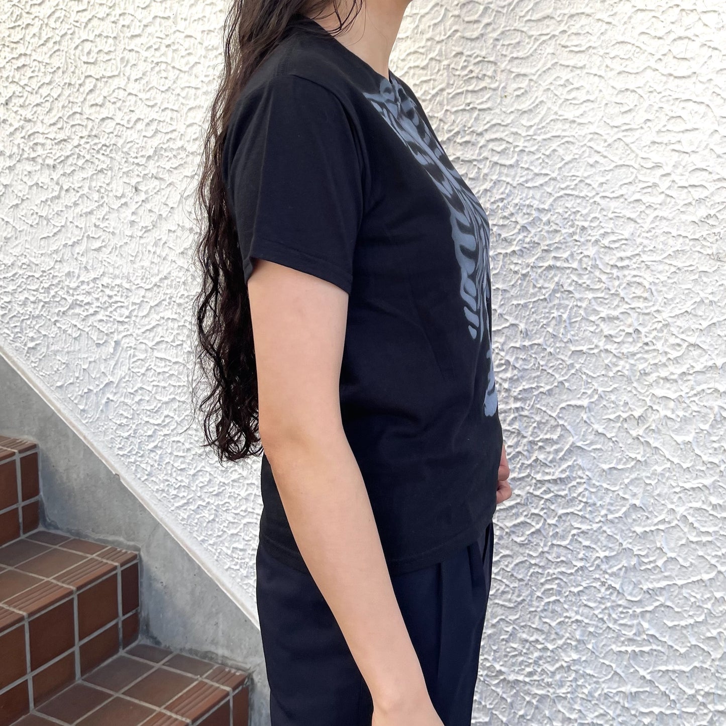 Black skeleton tee M / エアブラシTシャツ