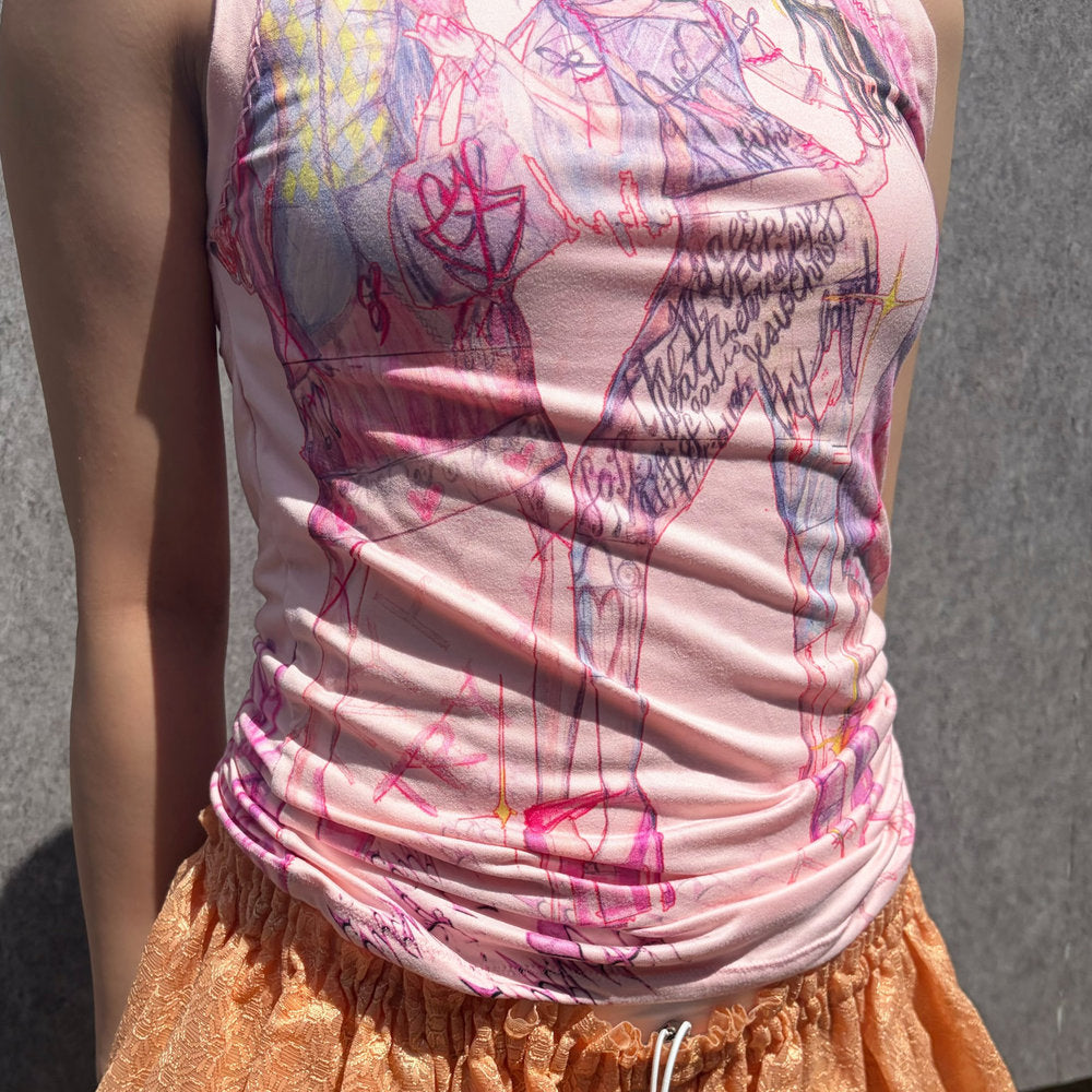 2 muscle tanks / pink / プリントタンクトップ