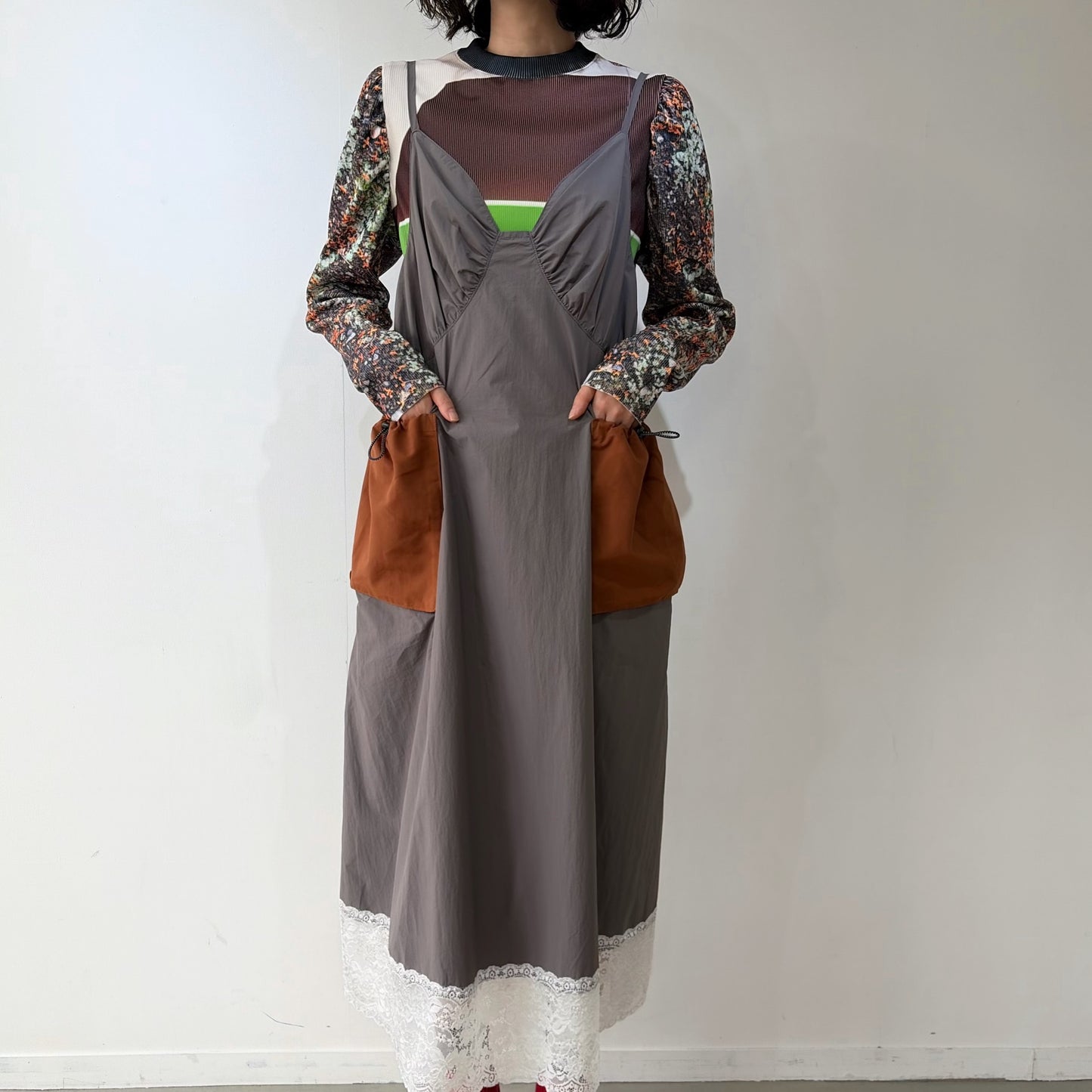 PRINT RIB PUFF SLEEVE CUTSEW / RUST /プリントリブパフスリーブカットソー
