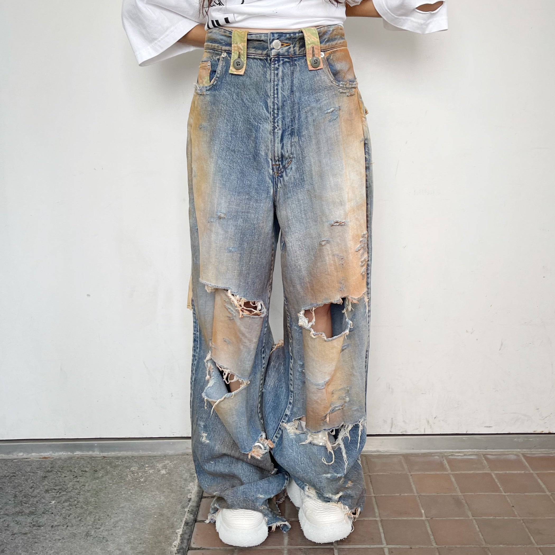 DESTROY DENIM PANTS BIO WASH WITH BLEACH / INDIGO DENIM / ウォッシュ加工デニム | シープ  / SHEEP | KIDILL