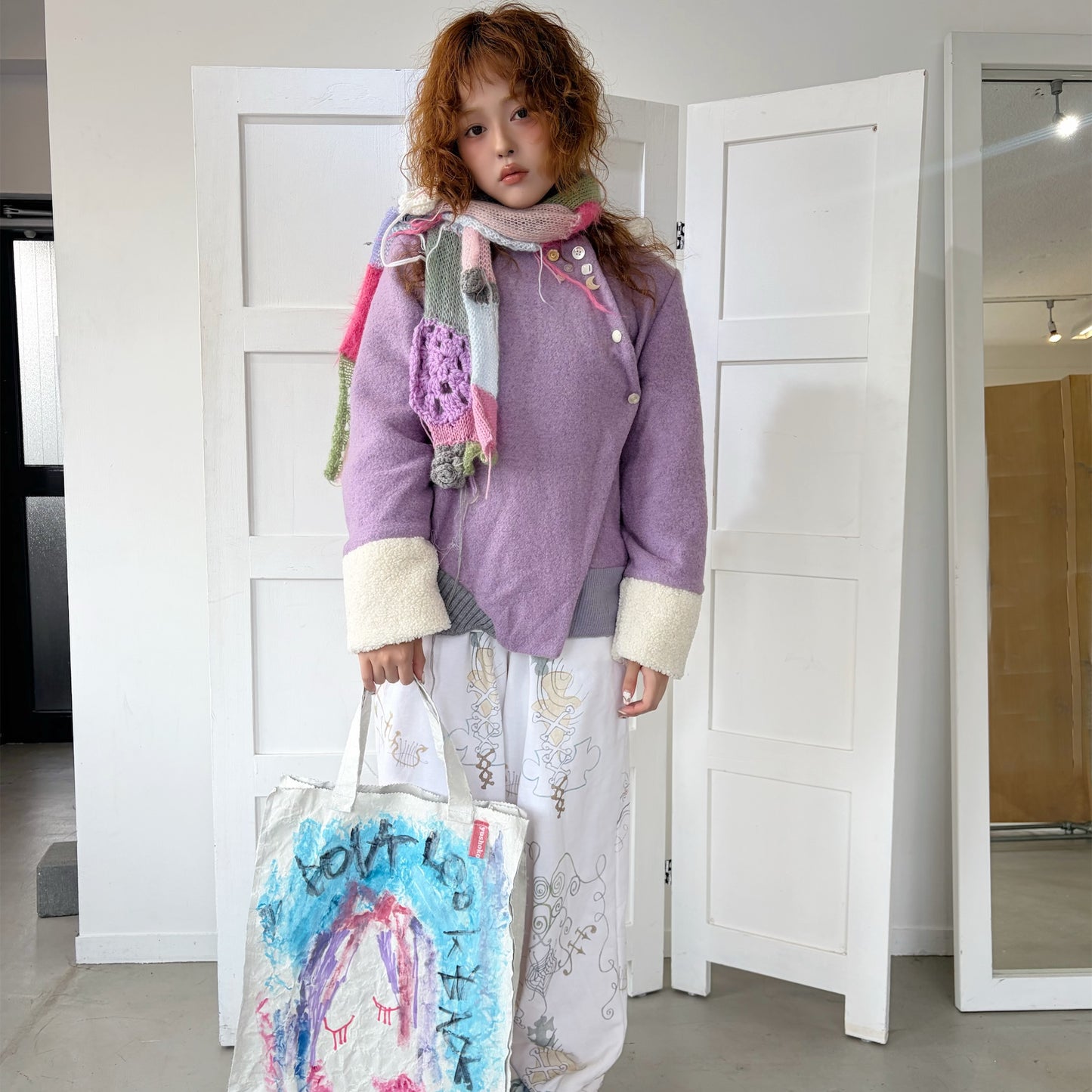 Patchwork knit scarf / Mix / パッチワークニットスカーフ