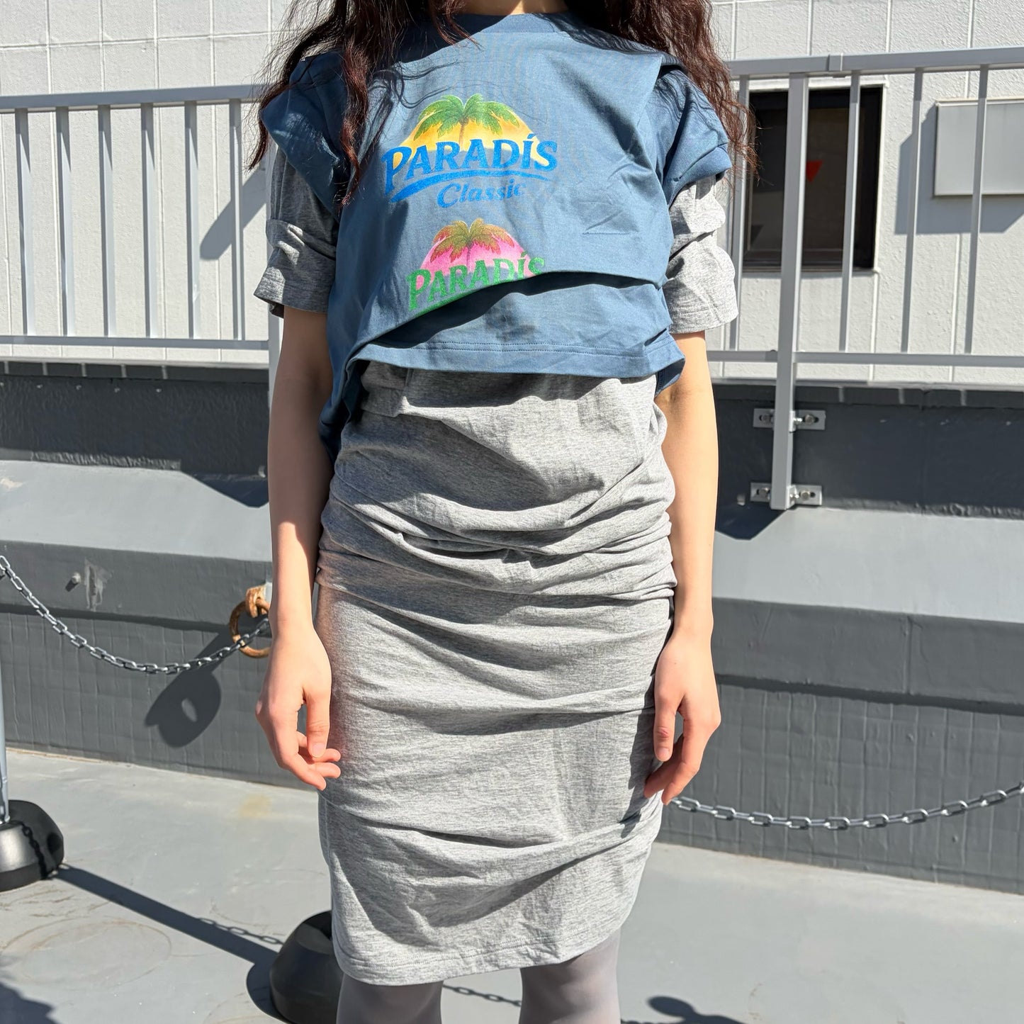 CONFUSING T-SHIRT / BLUE-GRAY / レイヤードTシャツワンピース