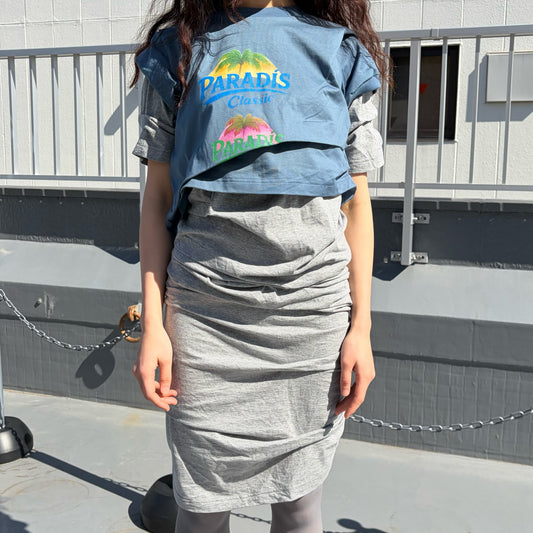 CONFUSING T-SHIRT / BLUE-GRAY / レイヤードTシャツワンピース