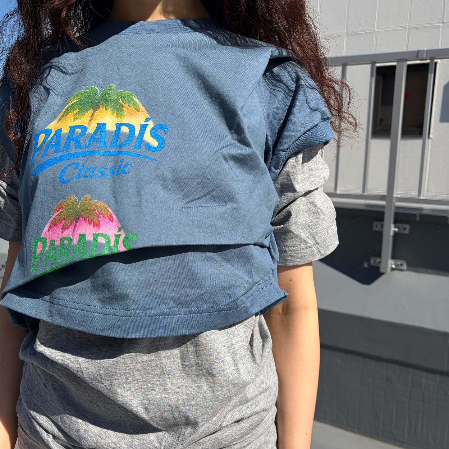 CONFUSING T-SHIRT / BLUE-GRAY / レイヤードTシャツワンピース