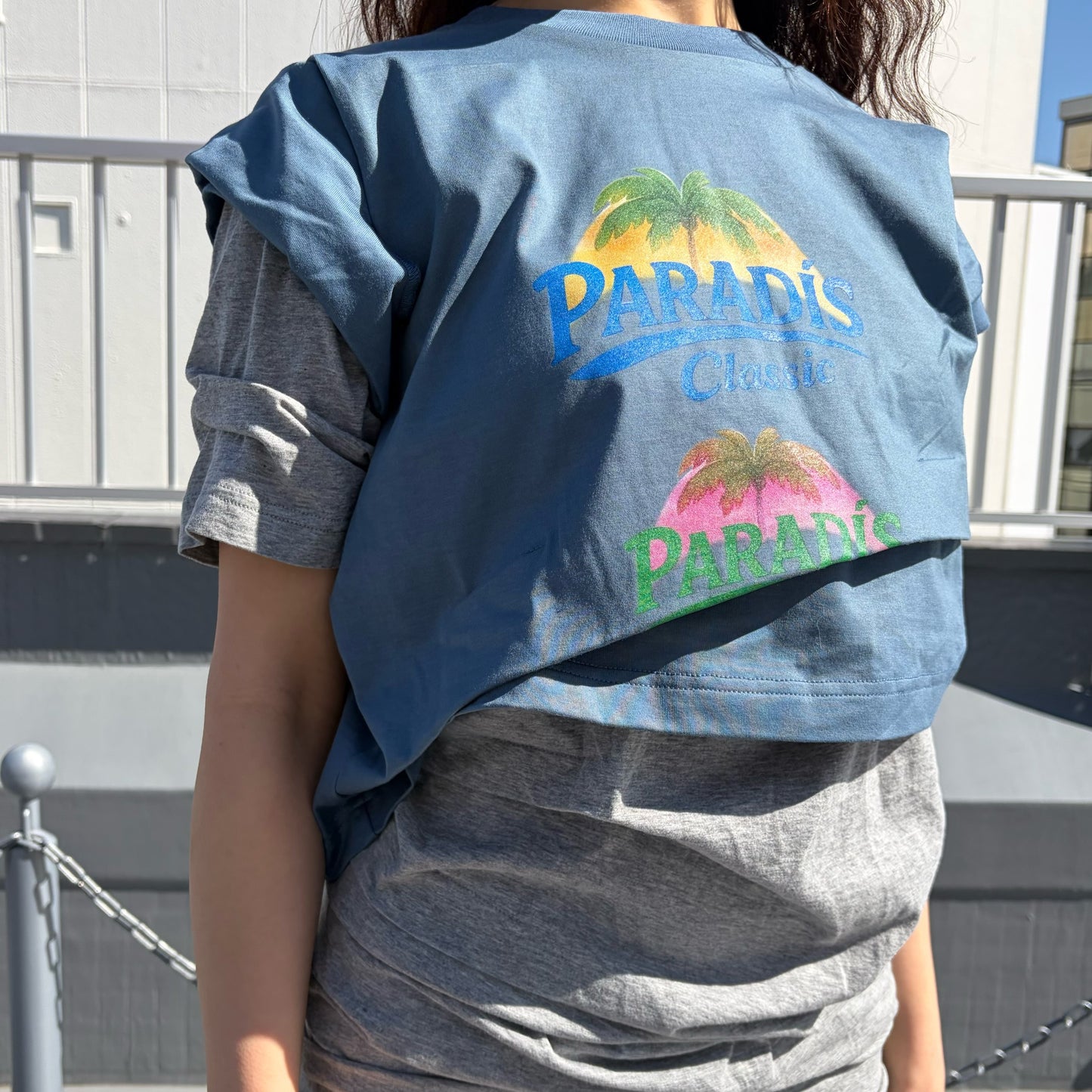 CONFUSING T-SHIRT / BLUE-GRAY / レイヤードTシャツワンピース