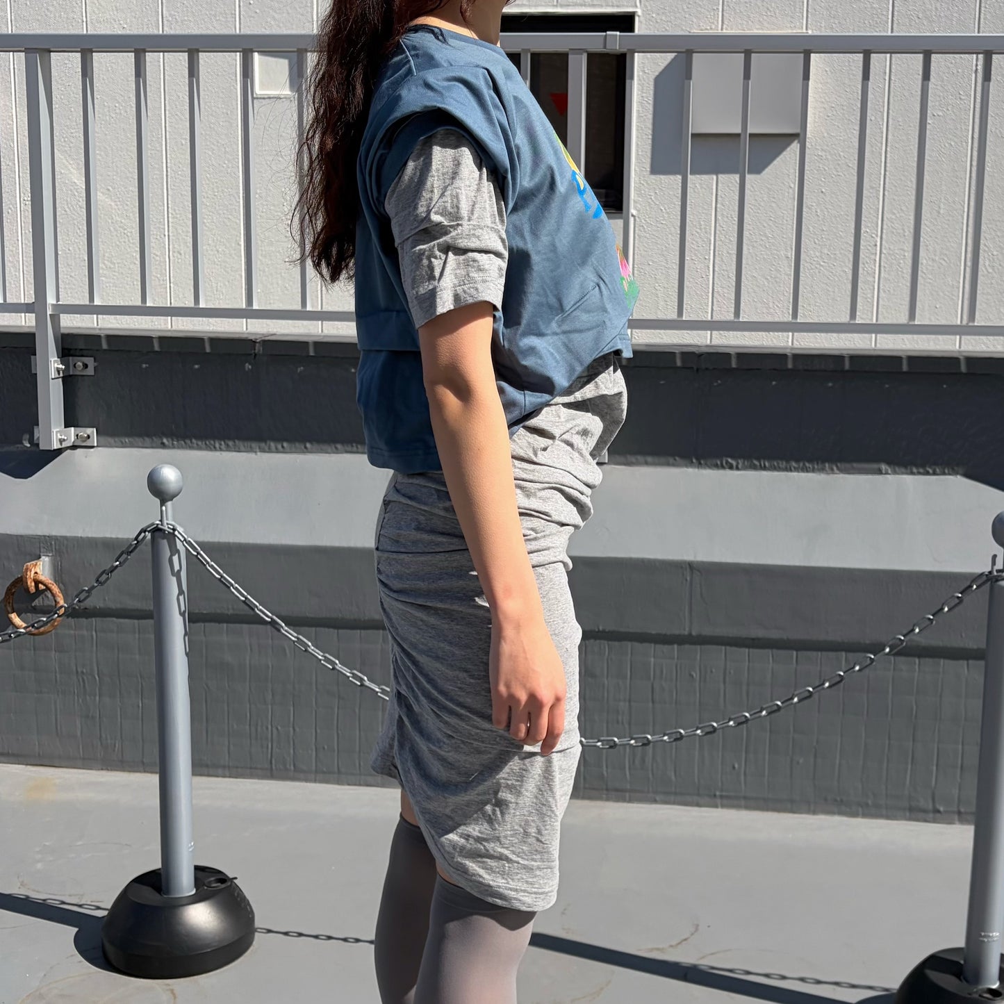 CONFUSING T-SHIRT / BLUE-GRAY / レイヤードTシャツワンピース