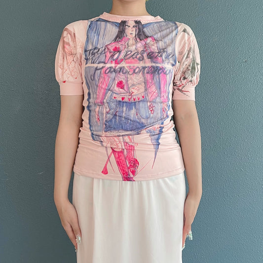 Puff slv tshirt / pink / プリントTシャツ