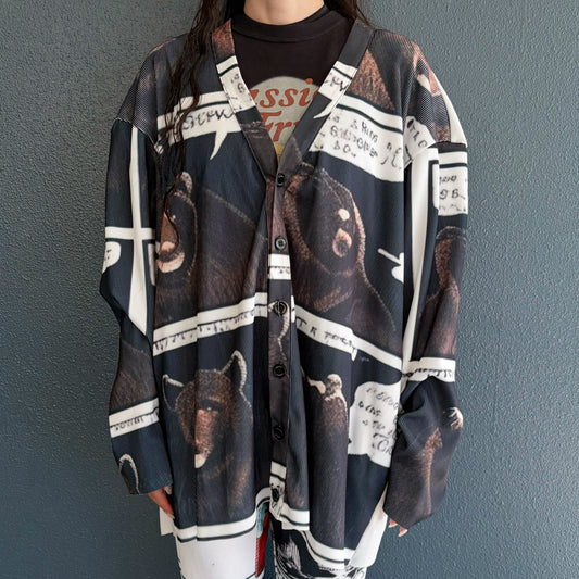 PRINT RIB BIG CARDIGAN / BEAR / プリントリブBIGカーディガン