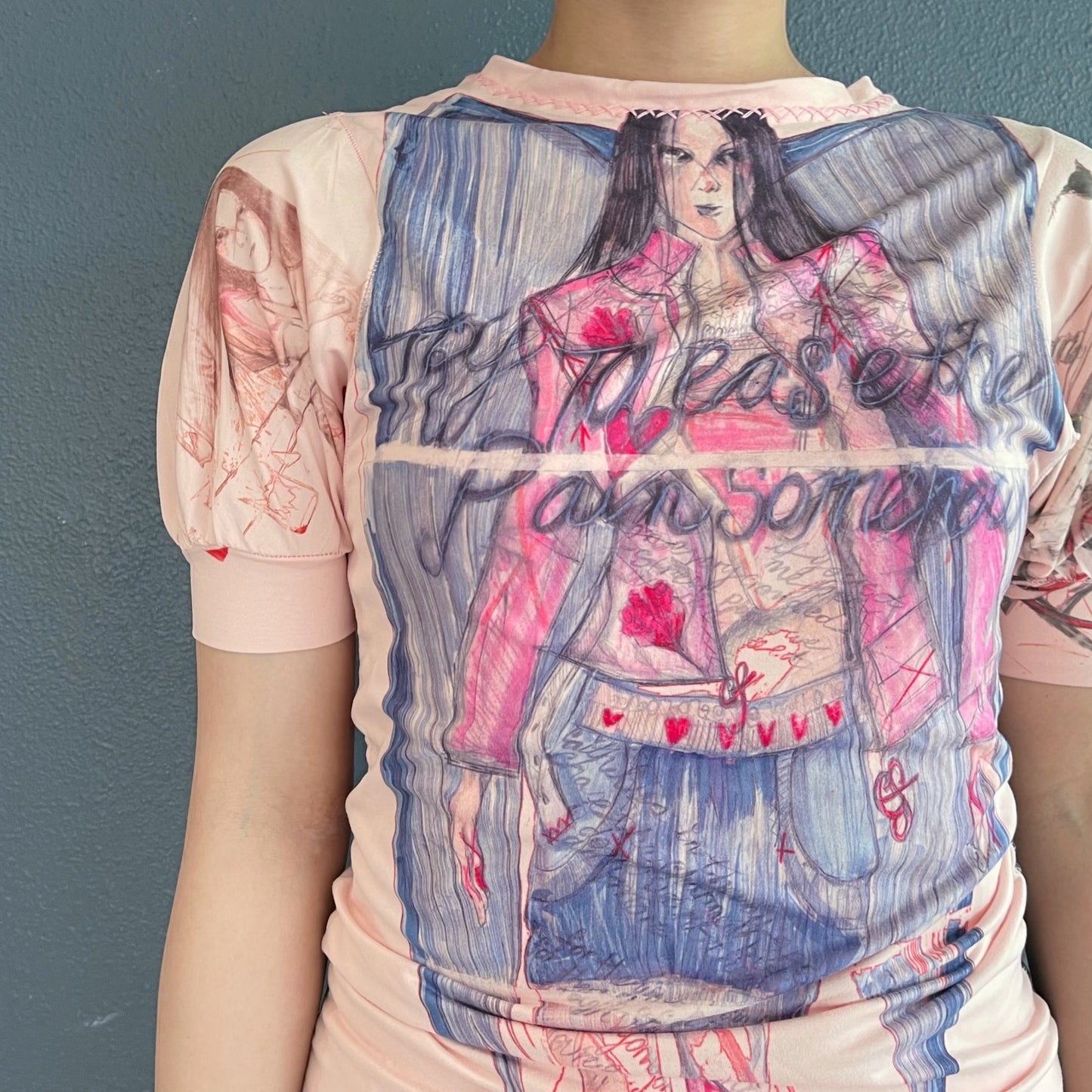 Puff slv tshirt / pink / プリントTシャツ