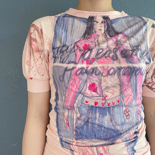 Puff slv tshirt / pink / プリントTシャツ