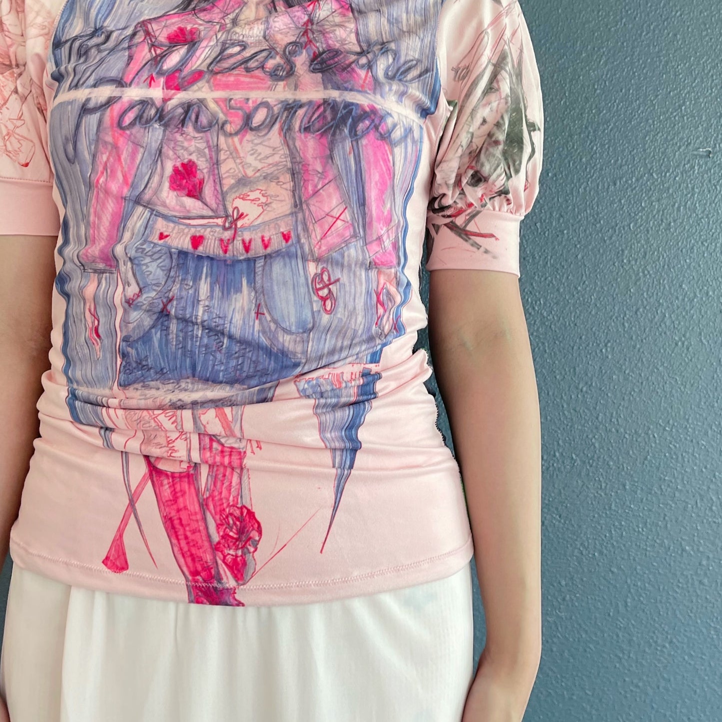 Puff slv tshirt / pink / プリントTシャツ