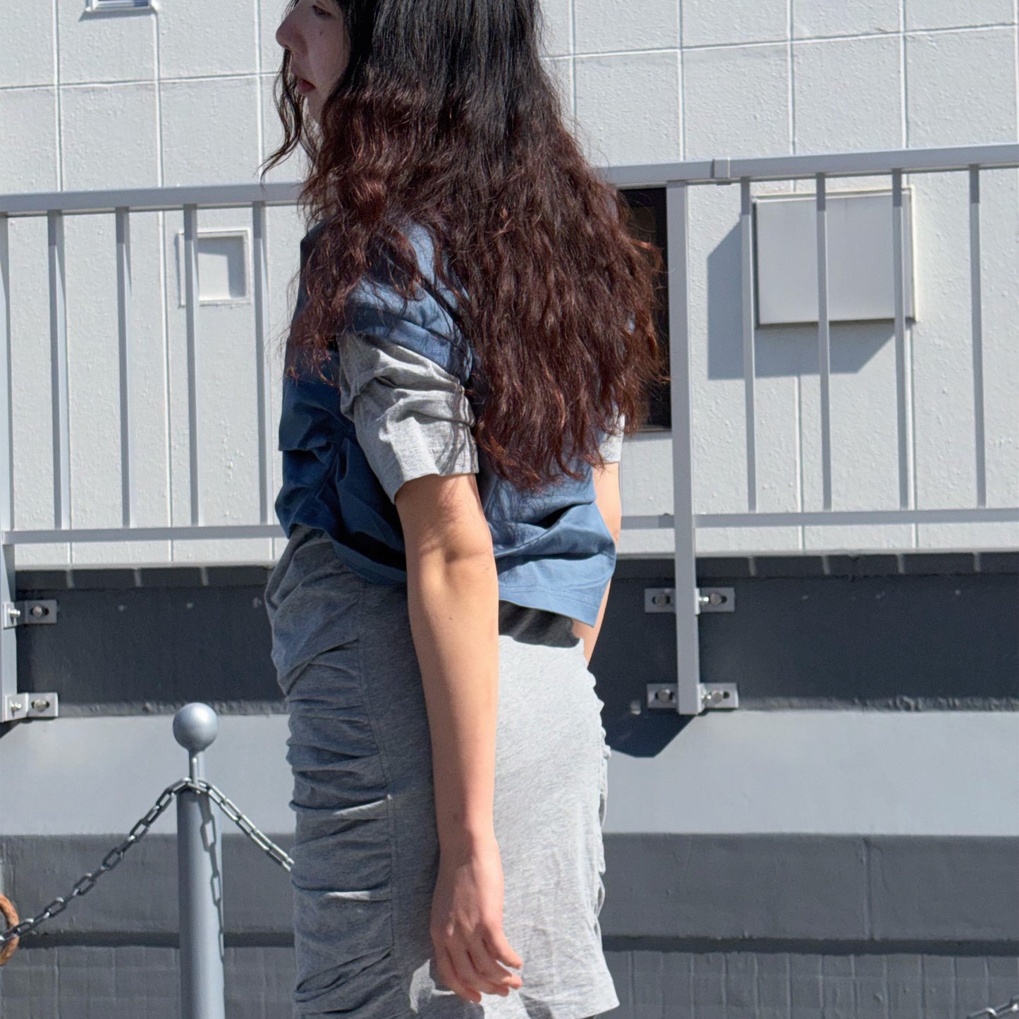 CONFUSING T-SHIRT / BLUE-GRAY / レイヤードTシャツワンピース