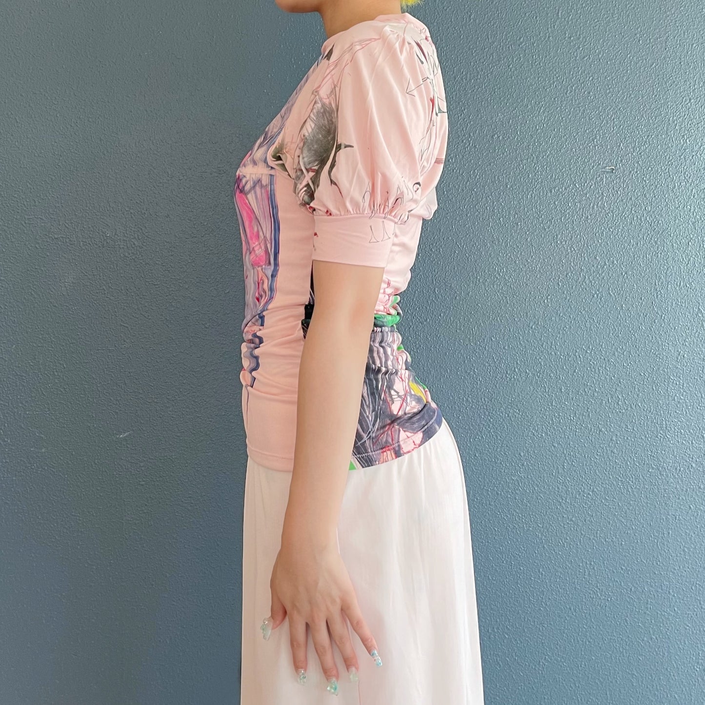 Puff slv tshirt / pink / プリントTシャツ