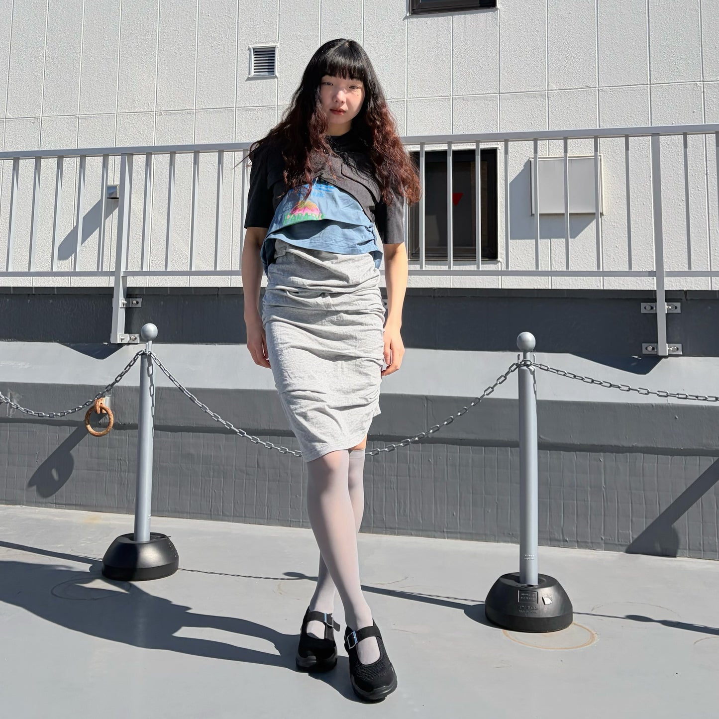 CONFUSING T-SHIRT / BLUE-GRAY / レイヤードTシャツワンピース