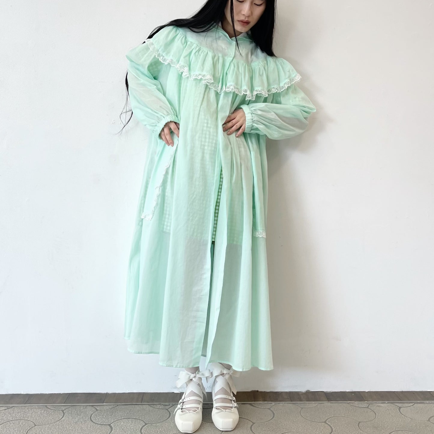 CORN FIELD SLEEP / MINT / シフォンフリルドレス