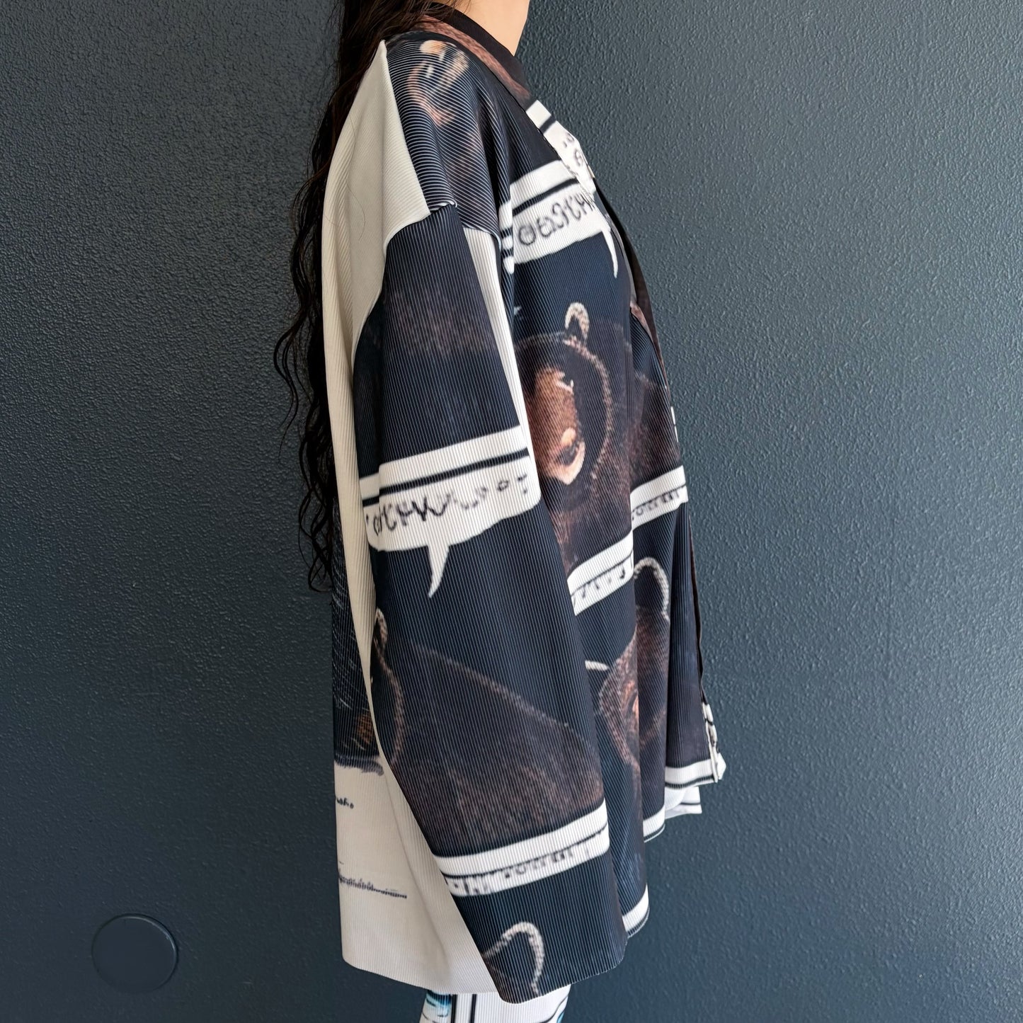 PRINT RIB BIG CARDIGAN / BEAR / プリントリブBIGカーディガン