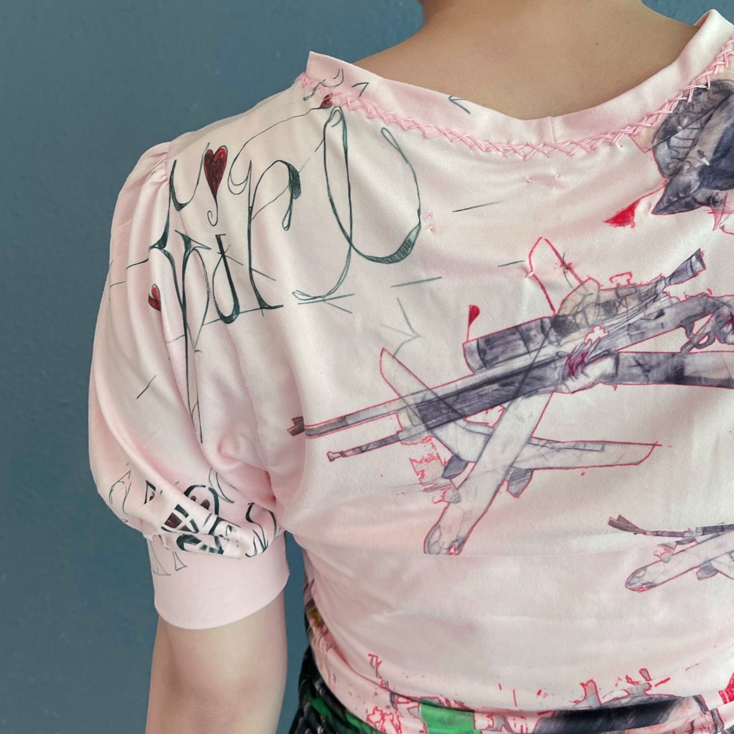 Puff slv tshirt / pink / プリントTシャツ
