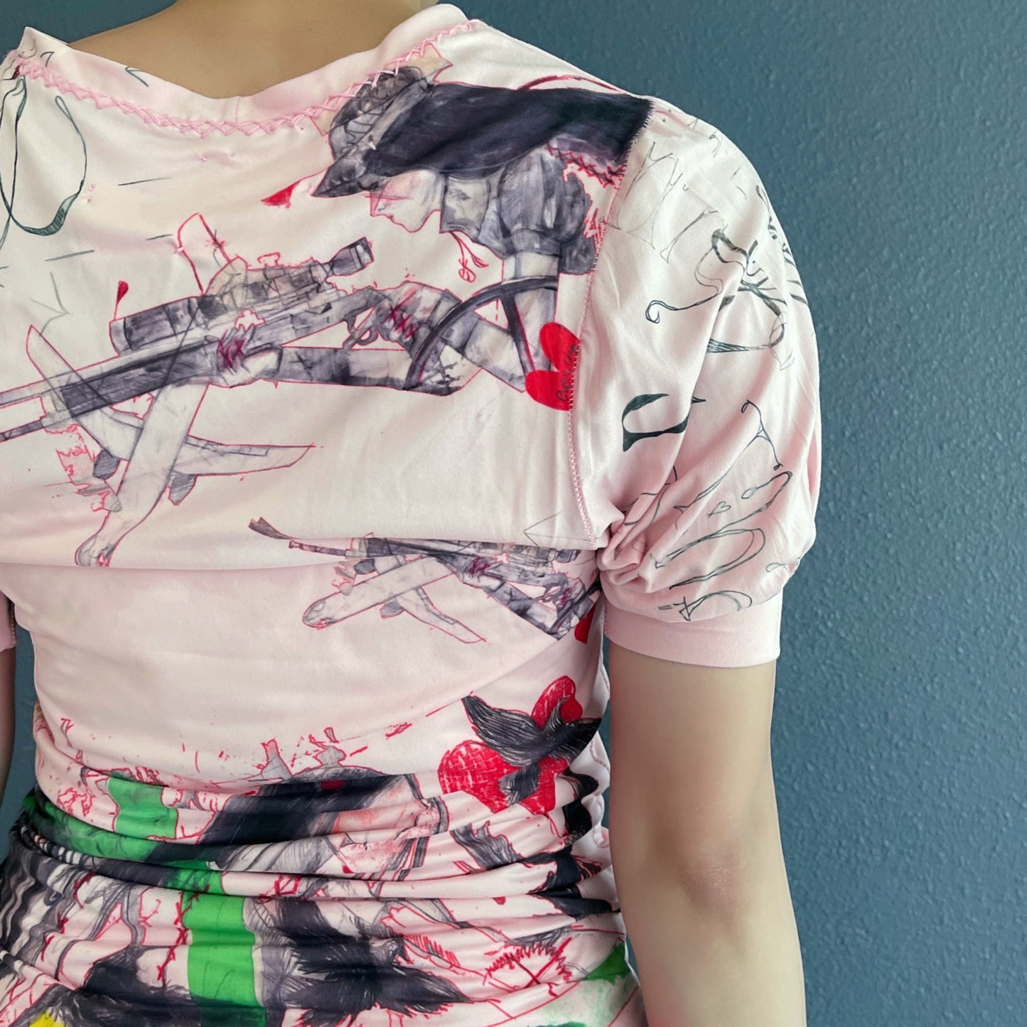 Puff slv tshirt / pink / プリントTシャツ
