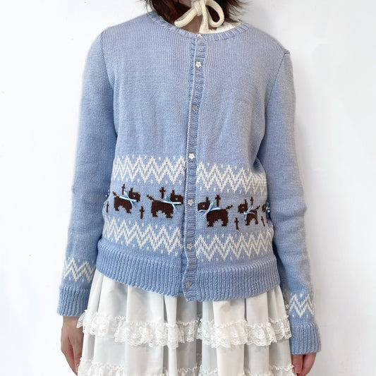 Puppies knitted cardigan / Blue / パピーニットカーディガン