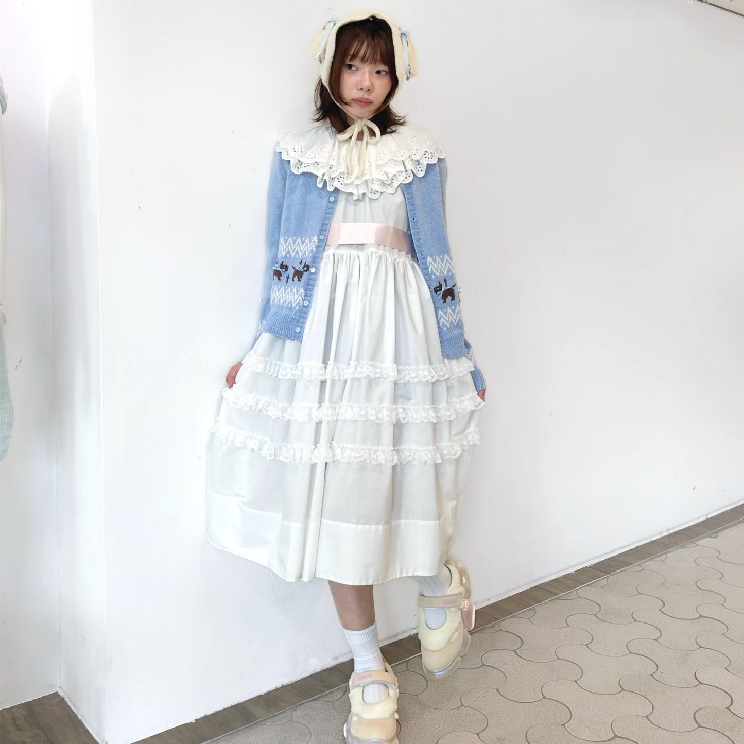 Puppies knitted cardigan / Blue / パピーニットカーディガン