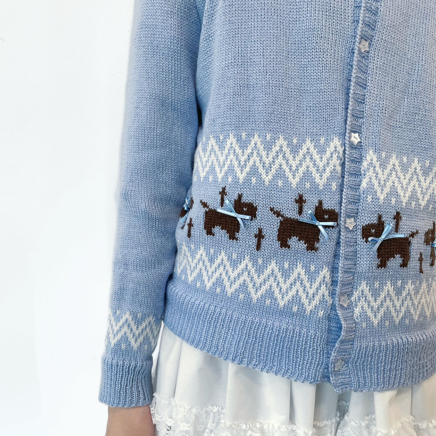 Puppies knitted cardigan / Blue / パピーニットカーディガン