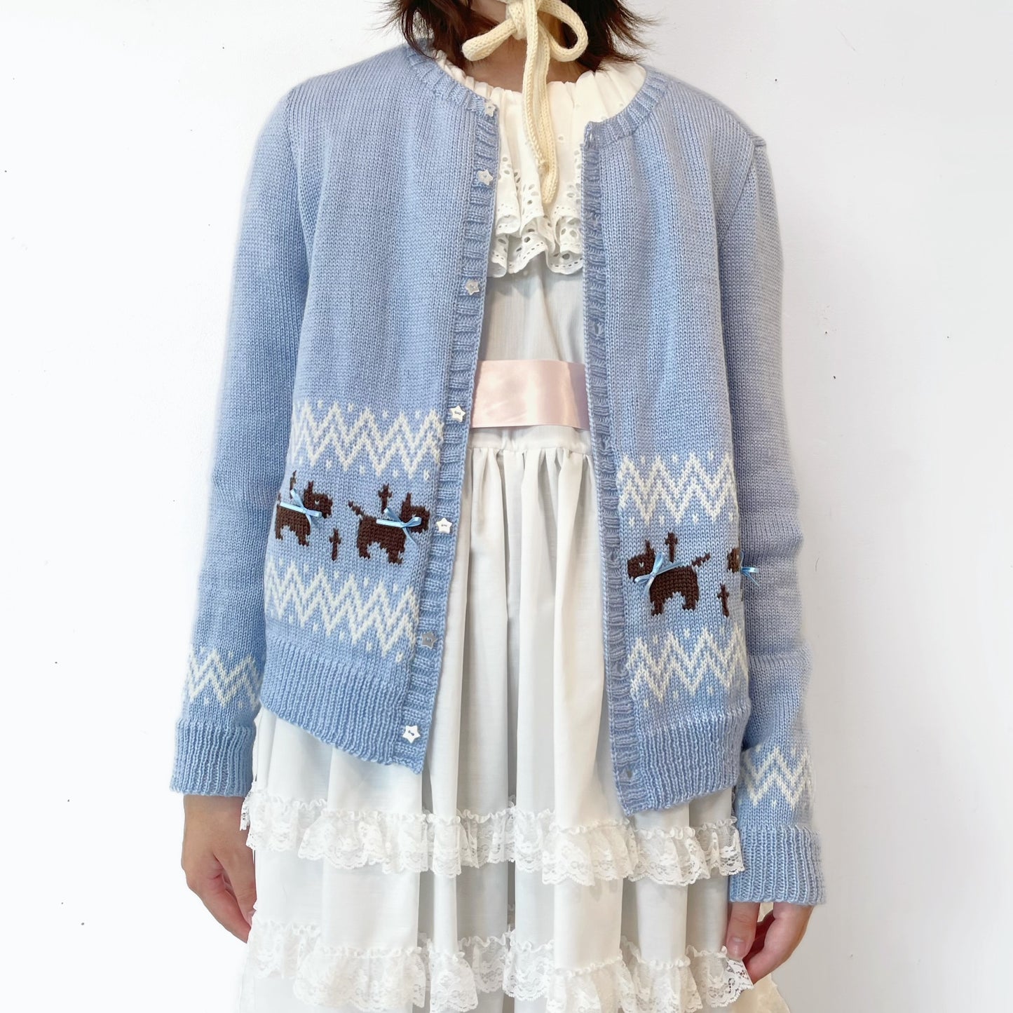 Puppies knitted cardigan / Blue / パピーニットカーディガン
