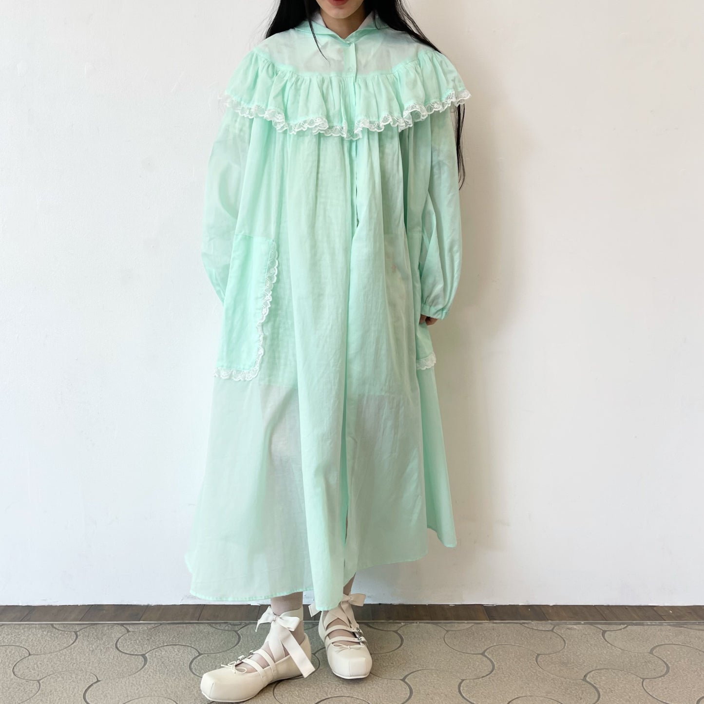 CORN FIELD SLEEP / MINT / シフォンフリルドレス