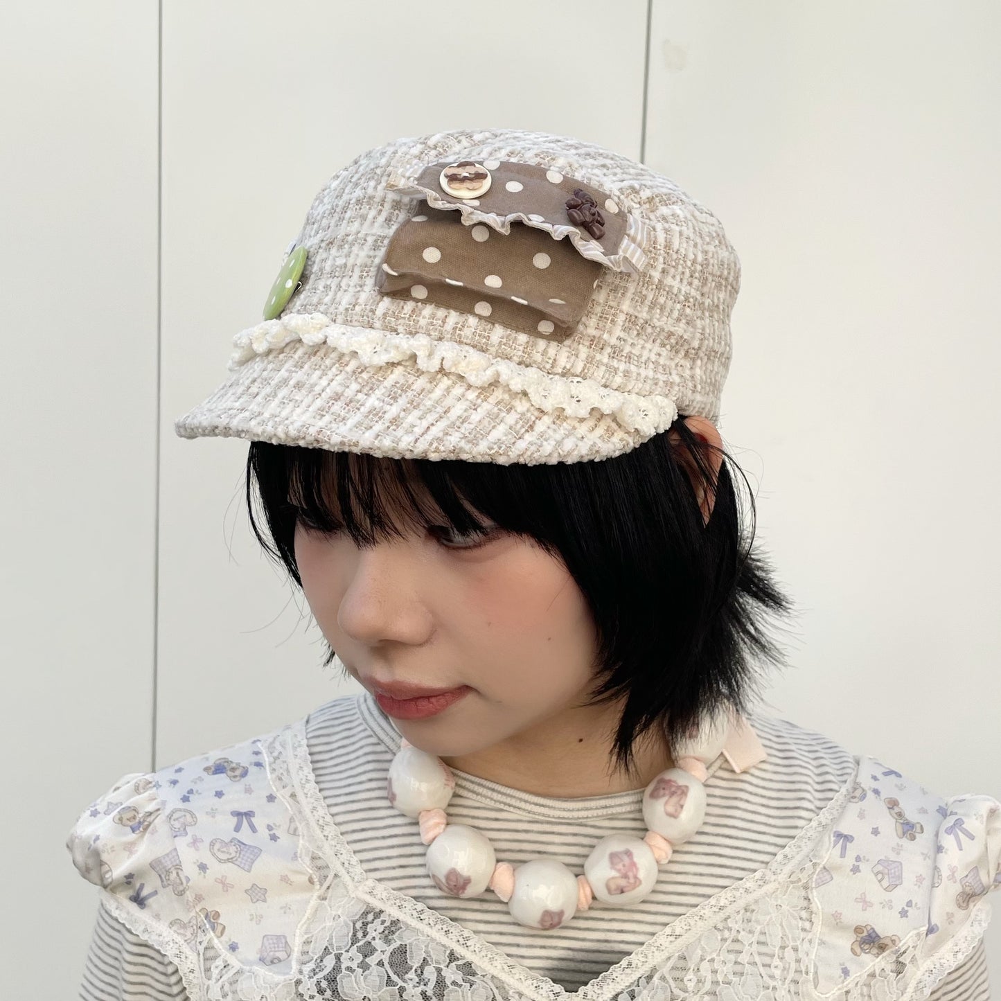 M?lodie Cap / Beige / ツイードキャップ