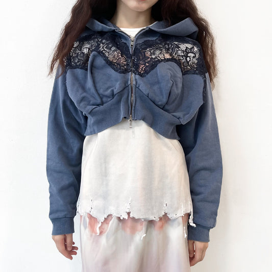 LACE PARKER / NAVY / レースフーディー