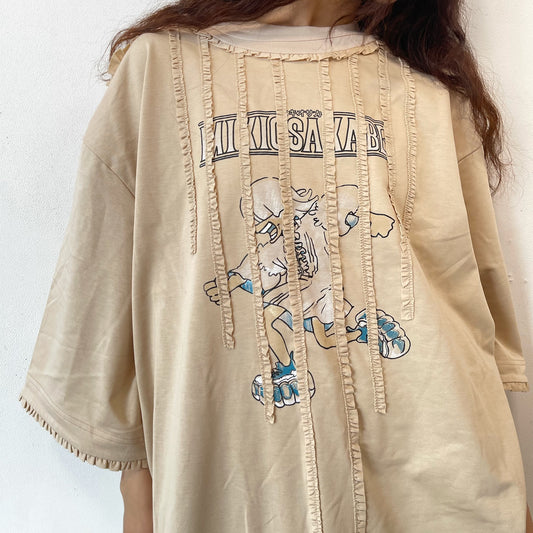 WASHED RUNNER T-SHIRT / BEIGE / ウォッシュ加工フリルTシャツ