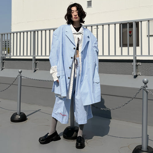 CUT JACQUARD GINGHAM MOST WIDE SLACKS / BLUE / カットジャガードギンガムスラックス