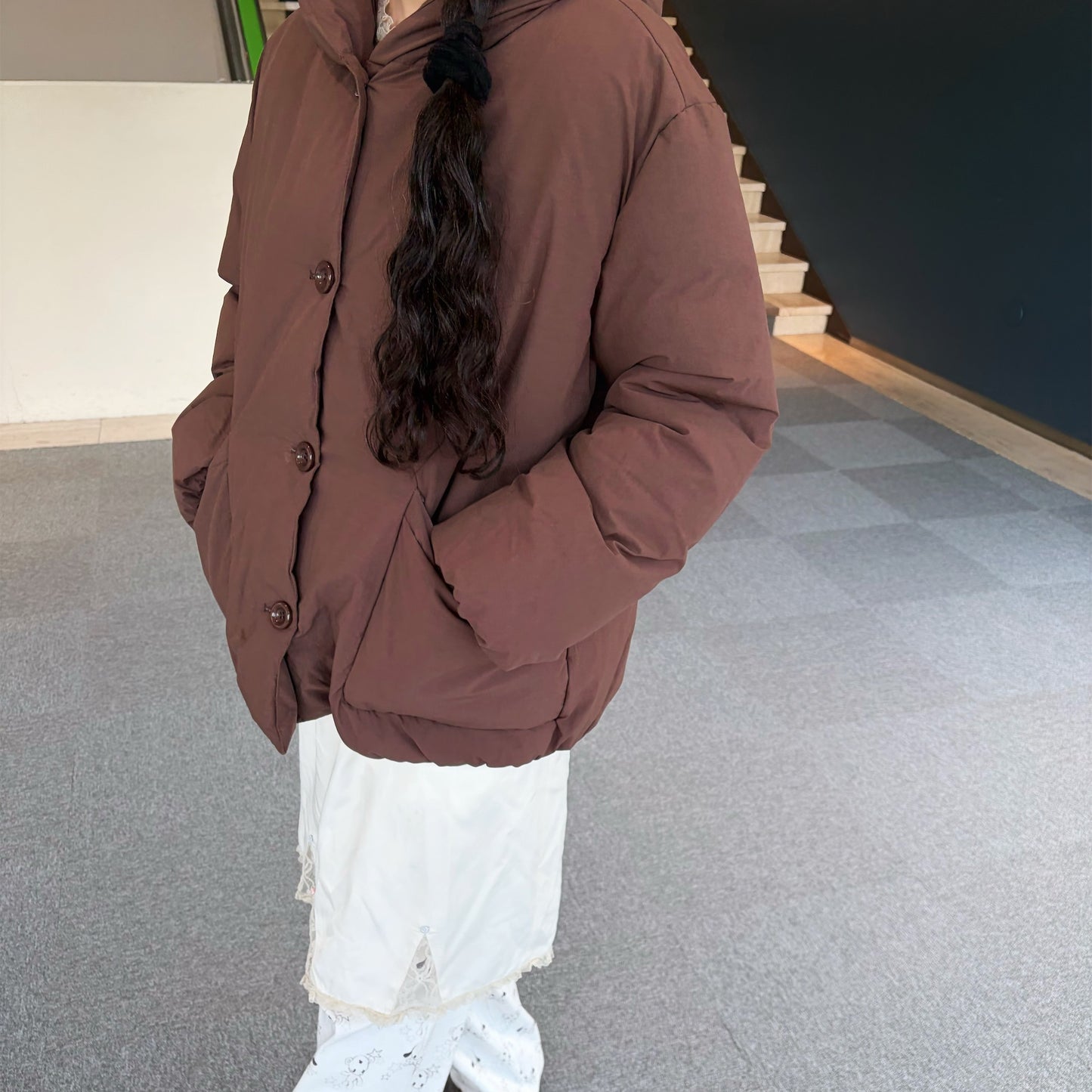 Cotton Hooded Puffer Jacket / Brown / パフジャケット