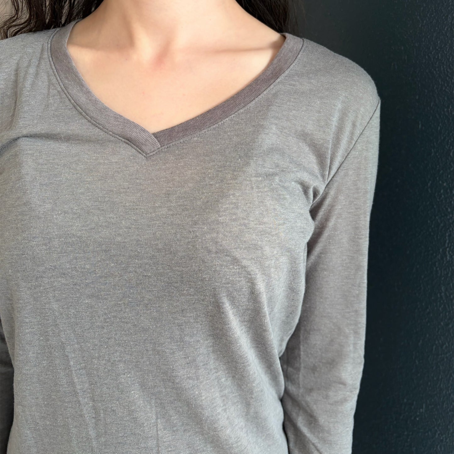 [fe.3] V neck long top / mocha / Vネックロングスリーブ