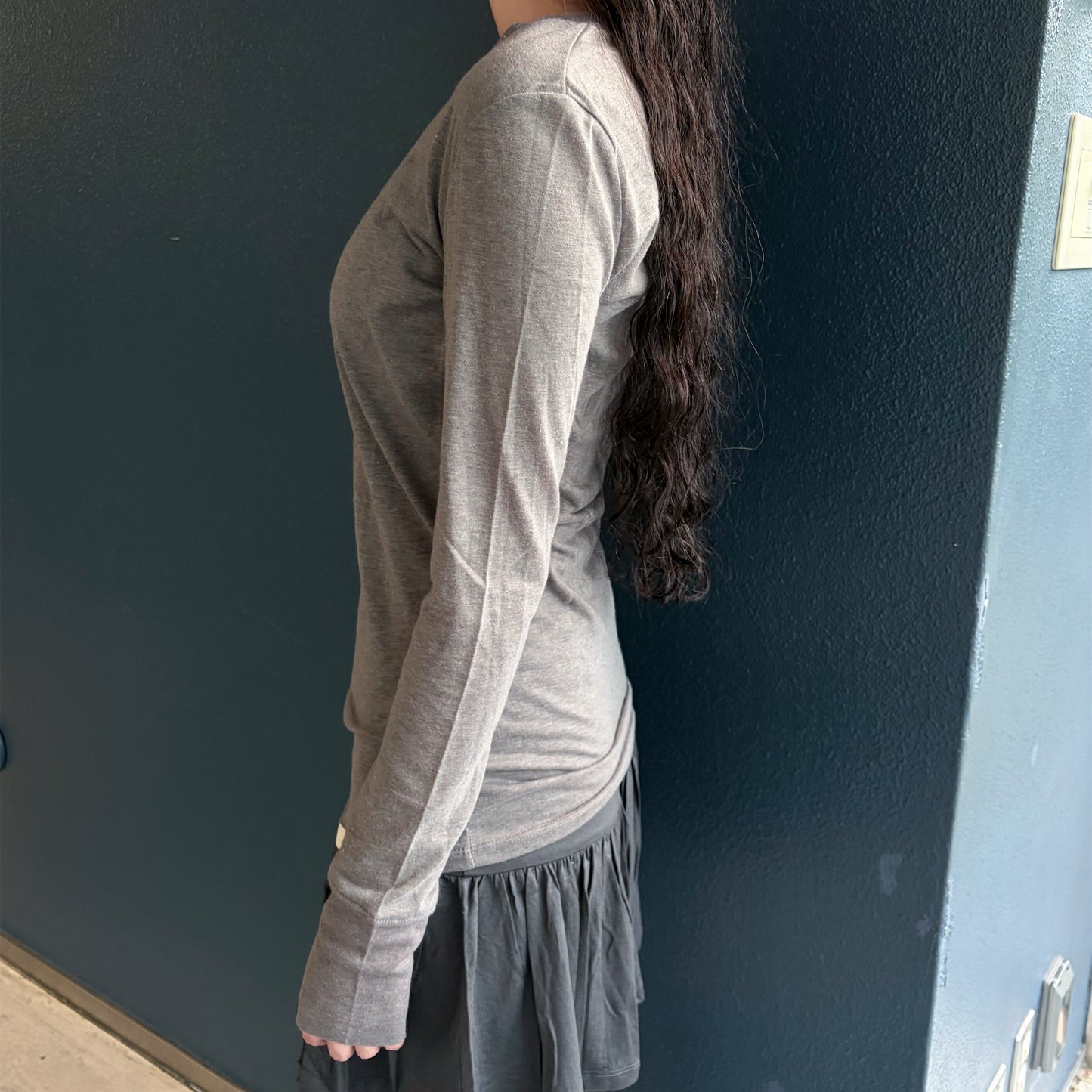 [fe.3] V neck long top / mocha / Vネックロングスリーブ
