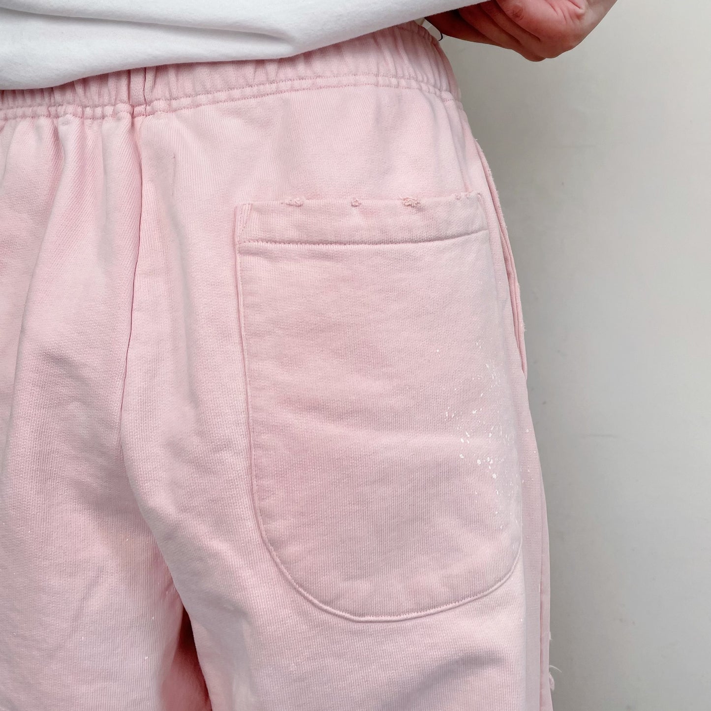 DESTROYED SWEAT PANTS BIOSTONE WASHED DAMAGE STAIN PROCESSED / PINK / ダメージスウェットパンツ