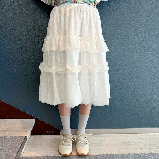 Layered Volume Lace Skirt / White / フリルバルーンスカート