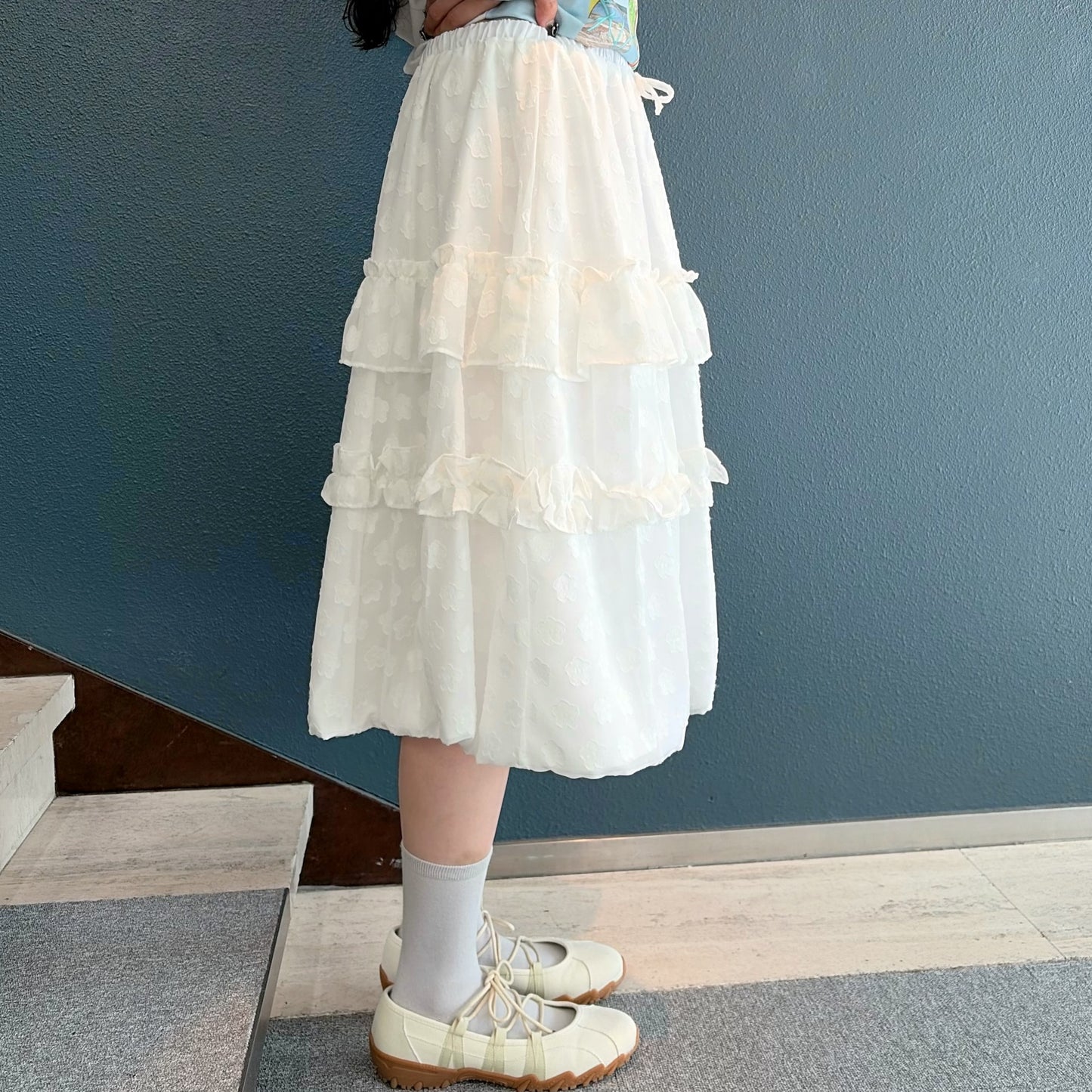 Layered Volume Lace Skirt / White / フリルバルーンスカート