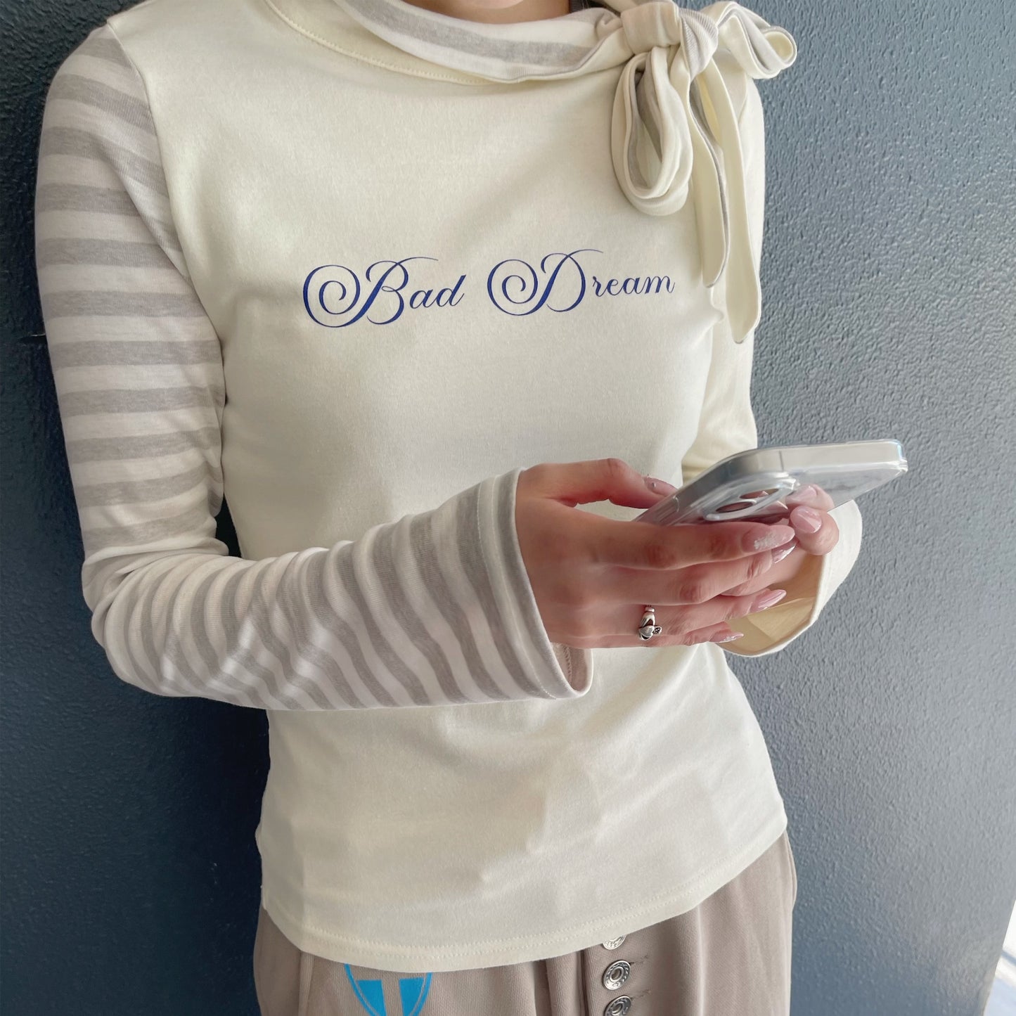 fa.er.ie] petit scarf stripe turtleneck / ivory / スカーフ