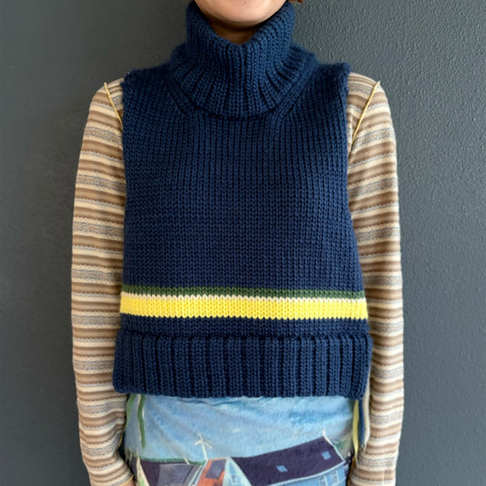 high neck wool vest / blue / ハイネックウールベスト