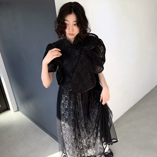 Flower lace top / Black / フラワーレーストップ