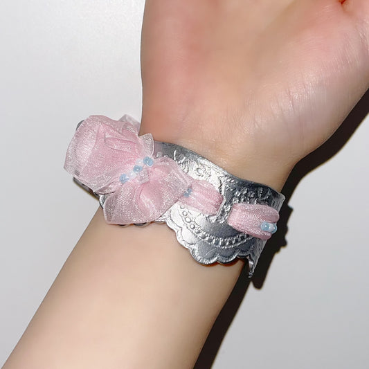 lace bangle / Pink blue beads / レースバングル