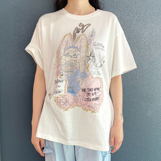 Rabbit Ruched Top / White / ラビットプリントトップ