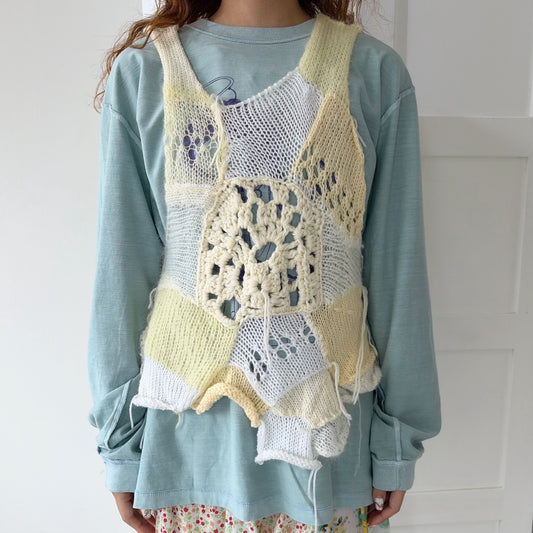 Patchwork knit bustier / White / パッチワークニットビスチェ