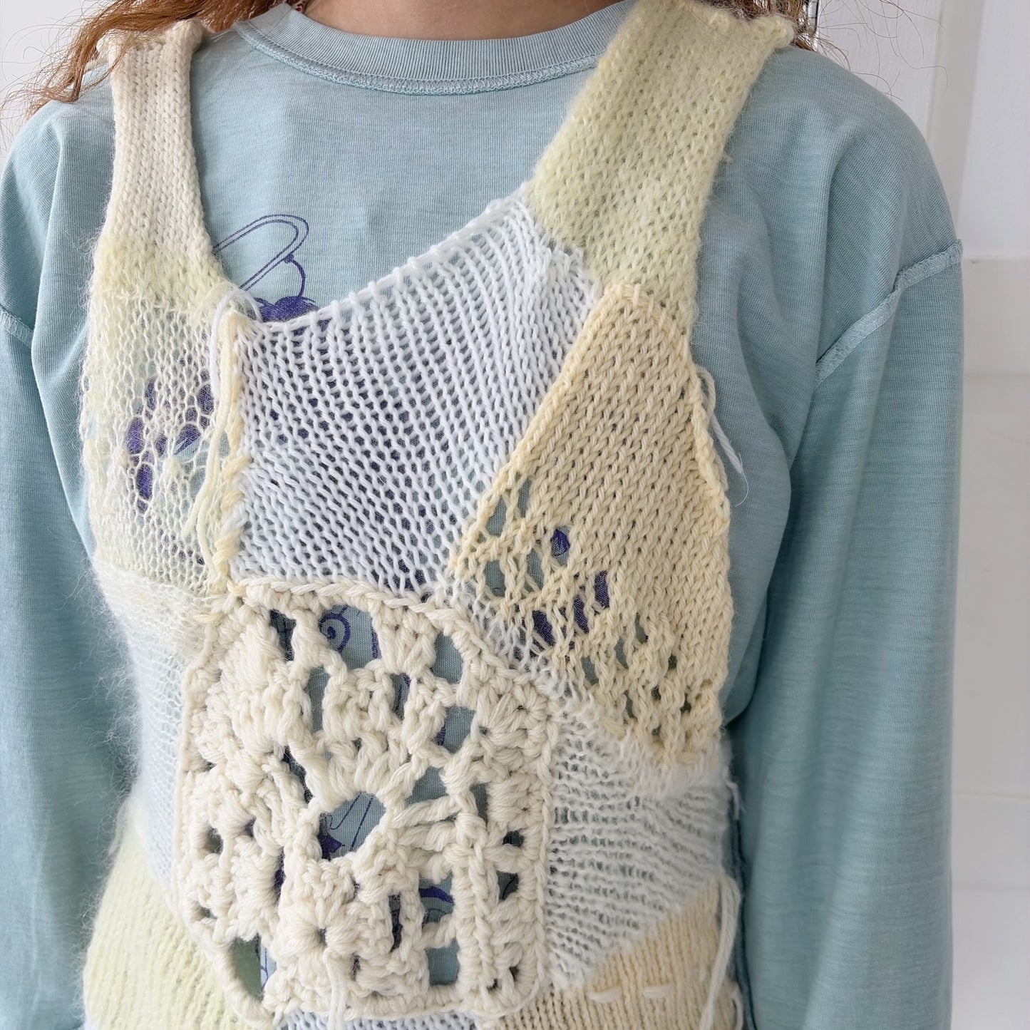 Patchwork knit bustier / White / パッチワークニットビスチェ