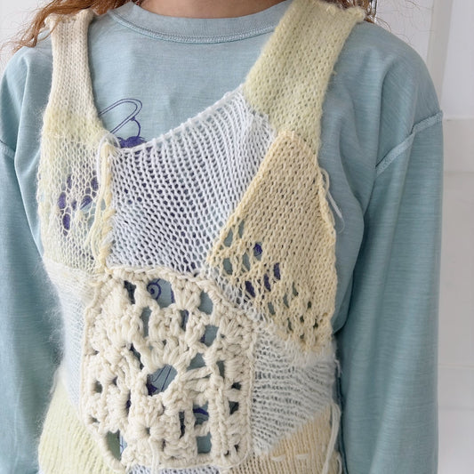 Patchwork knit bustier / White / パッチワークニットビスチェ