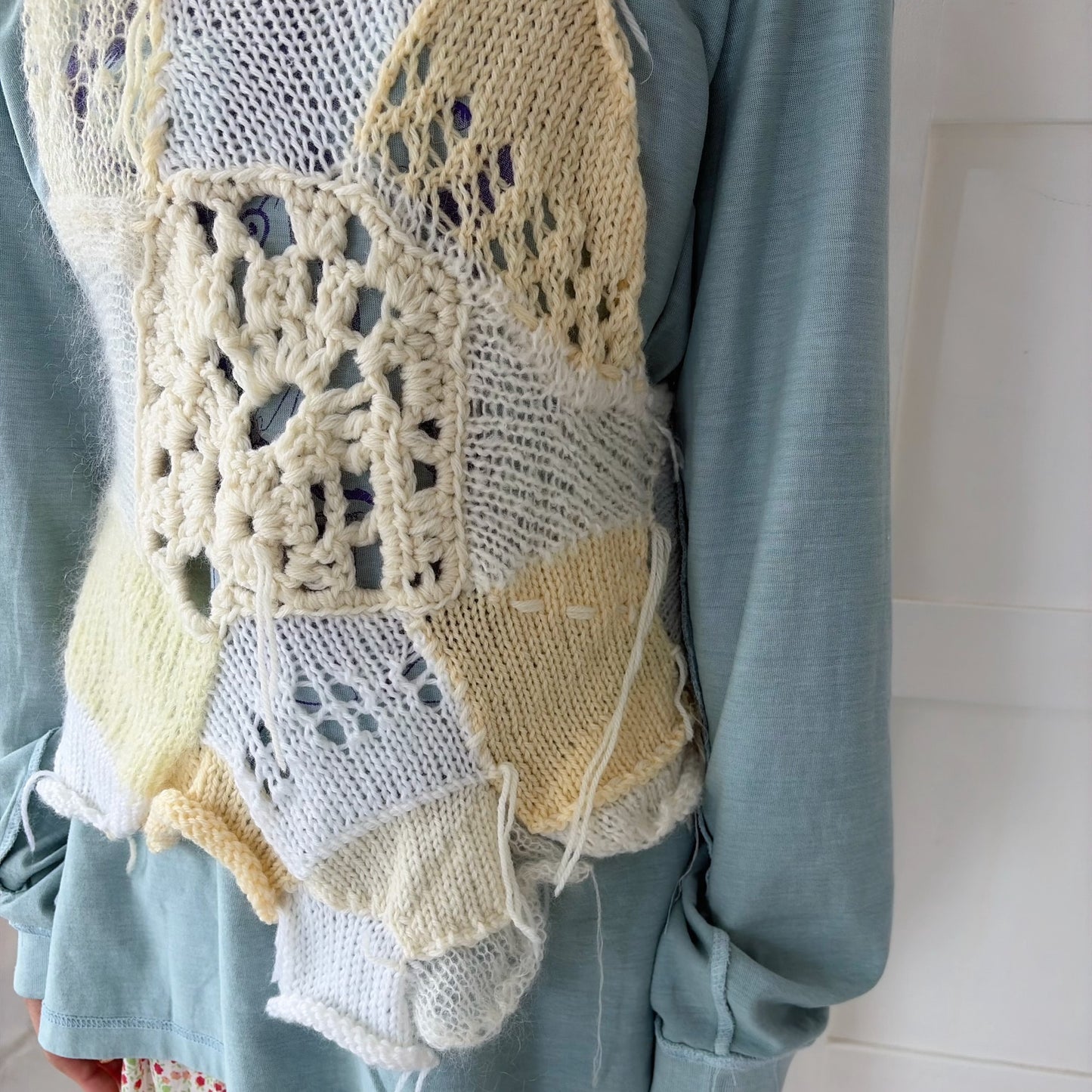 Patchwork knit bustier / White / パッチワークニットビスチェ