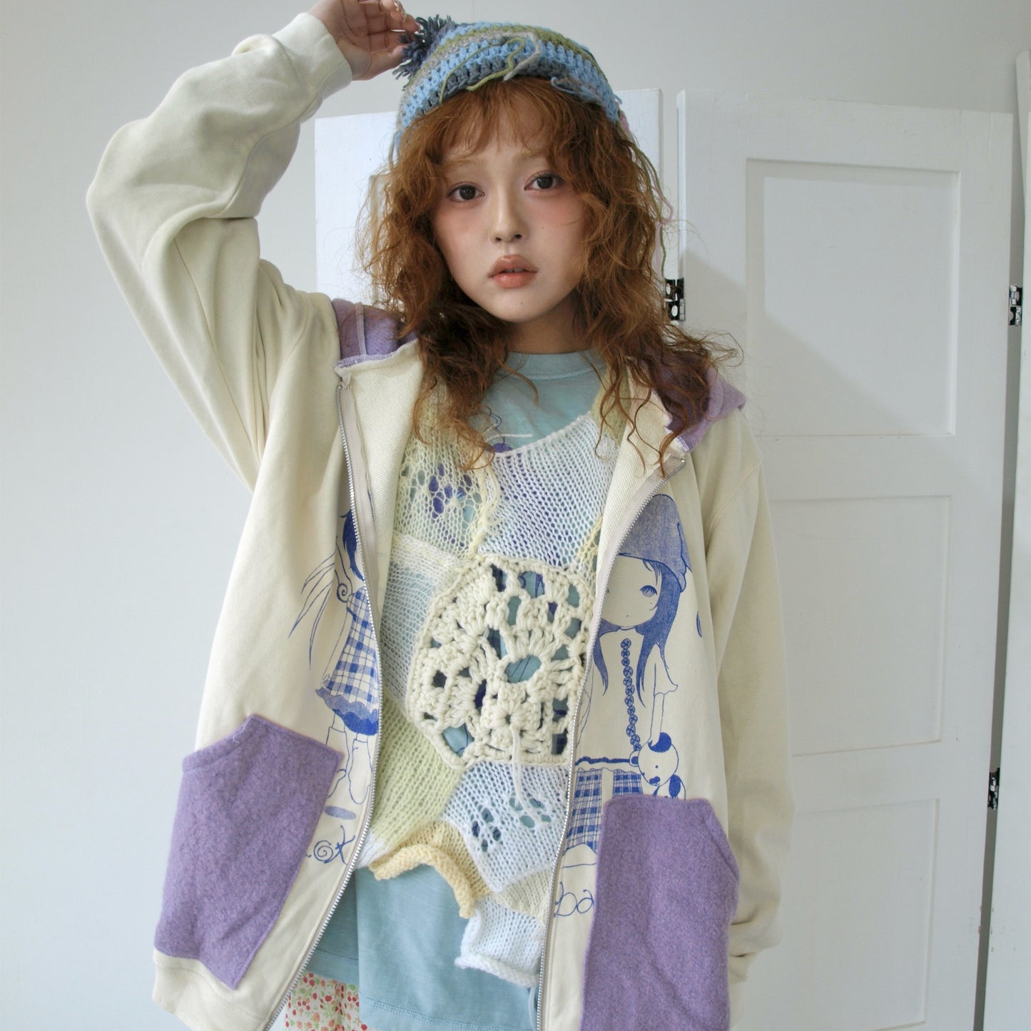 Patchwork knit bustier / White / パッチワークニットビスチェ